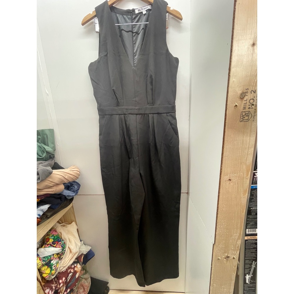 Walter Baker Womens Black V-Neck Sleeveless Wide Leg Pleated Jumpsuit Size 12